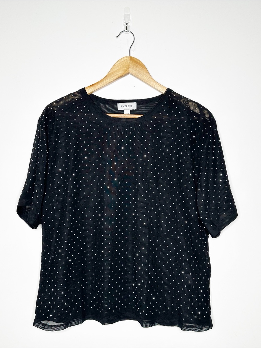 Evereve Black Mesh Rhinestone Top Size Large
